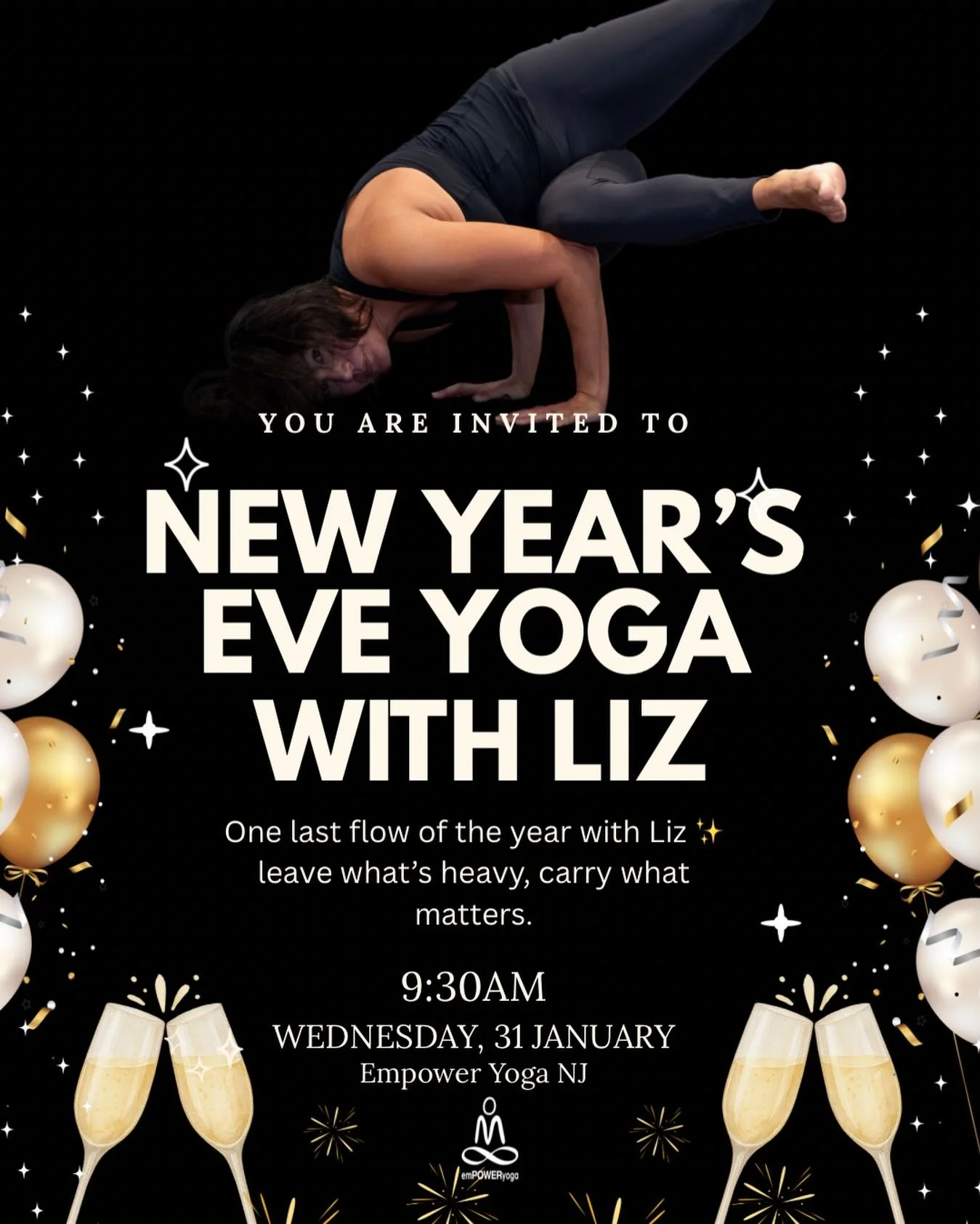 Ring in the New Year on your mat 🖤
Join Liz for one last flow of the year&mdash;move, breathe, and release what no longer serves you before stepping into what&rsquo;s next. ✨
9:30am at Empower Yoga NJ.