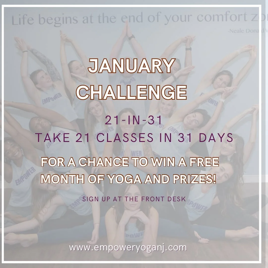 New year. Stronger you. 🔥
21 classes. 31 days.
Consistency, community, and a chance to win a free month of yoga.
Sign up at the front desk 💜

Tuesday Schedule

7:00-7:45am
HOT HIIT Pilates (Heated)
with Francesca 

9:30-10:30am
Power Hour (Heated)
