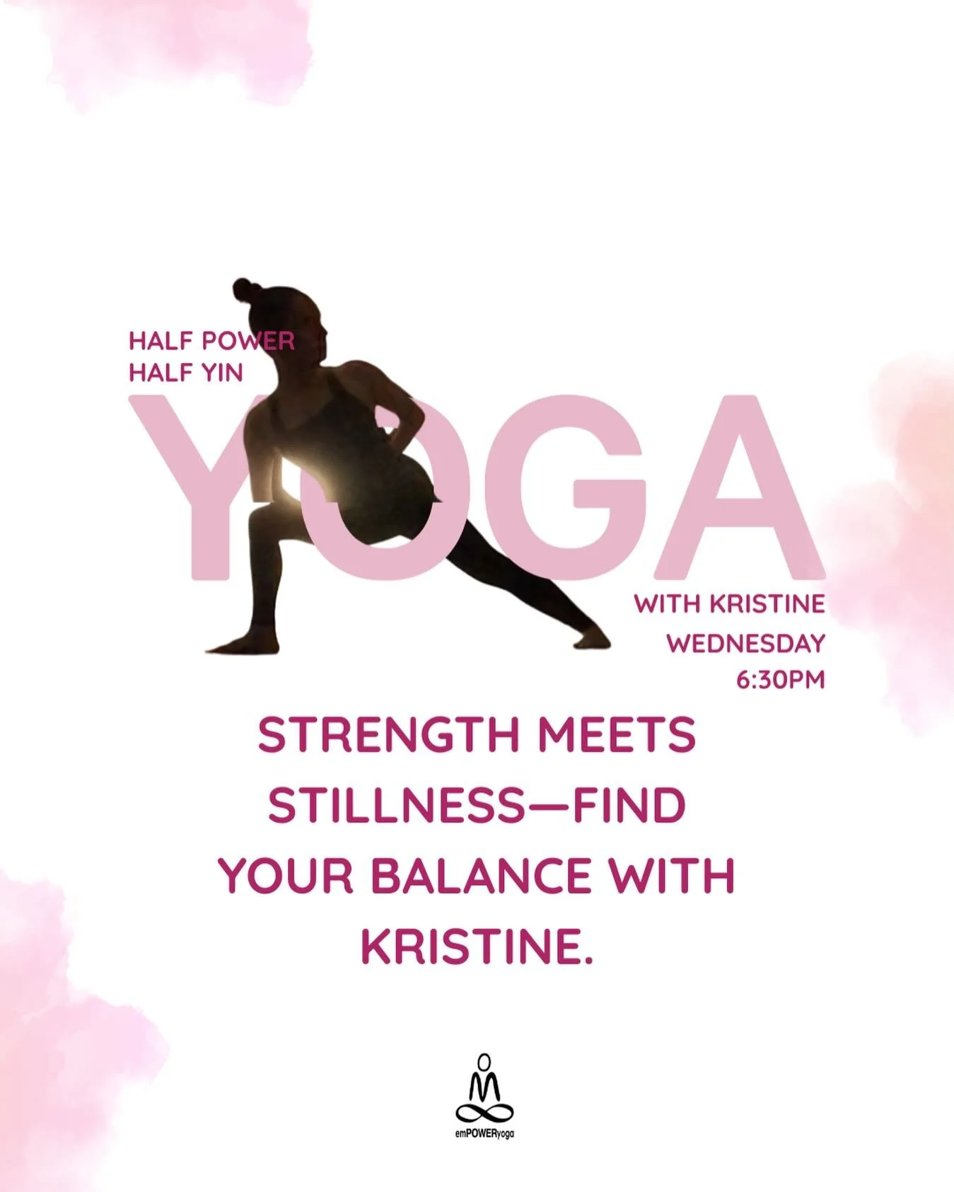 Move with intention, rest with purpose.
This is your space to feel strong, grounded, and restored with Kristine.
Wednesday Schedule

6:00-7:00am
Morning Flow (Heated)
with Davon

9:30-10:30am
Power Hour (Heated) 
with Liz 

5:00-6:00pm
Power Hour (He