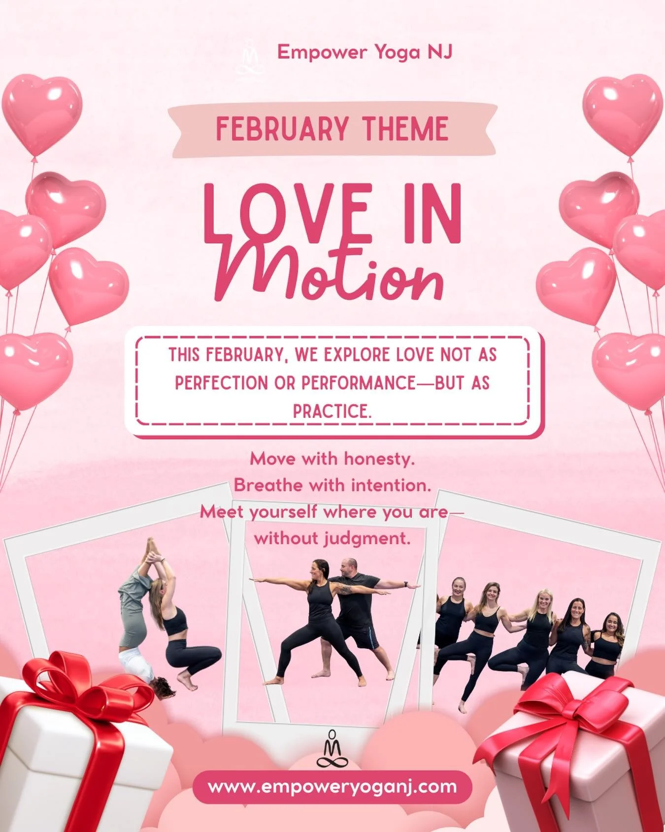 💗 FEBRUARY STUDIO THEME: LOVE IN MOTION 💗
Presence &bull; Courage &bull; Connection &bull; Self-Trust

This month, we&rsquo;re exploring love not as perfection or performance&mdash;but as practice.

Love shows up in how we listen to our bodies.
How