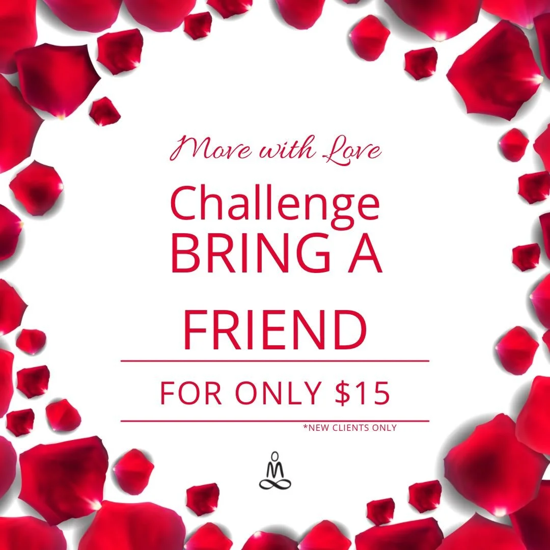 💖 LOVE IN MOTION CHALLENGE 💖
All February long, bring a friend (or five 😉) to class for just $15 each &mdash; new clients only!

The more love you bring, the more you win:
✨ Bring as many new friends as you want
✨ Promo is valid ALL of February
✨ 