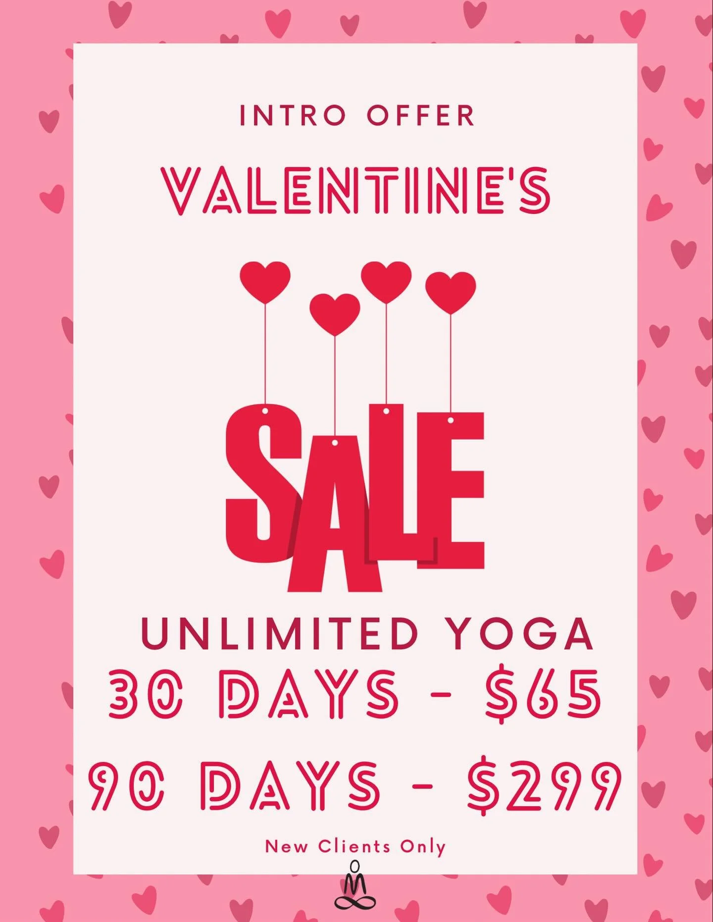 Love is in the air&hellip; and on the mat 💖

Fall in love with your practice this Valentine&rsquo;s with our Intro Offer for NEW clients ✨
🌹 Unlimited Yoga
30 Days &ndash; $65
90 Days &ndash; $299

The perfect time to try us out, bring a friend, an