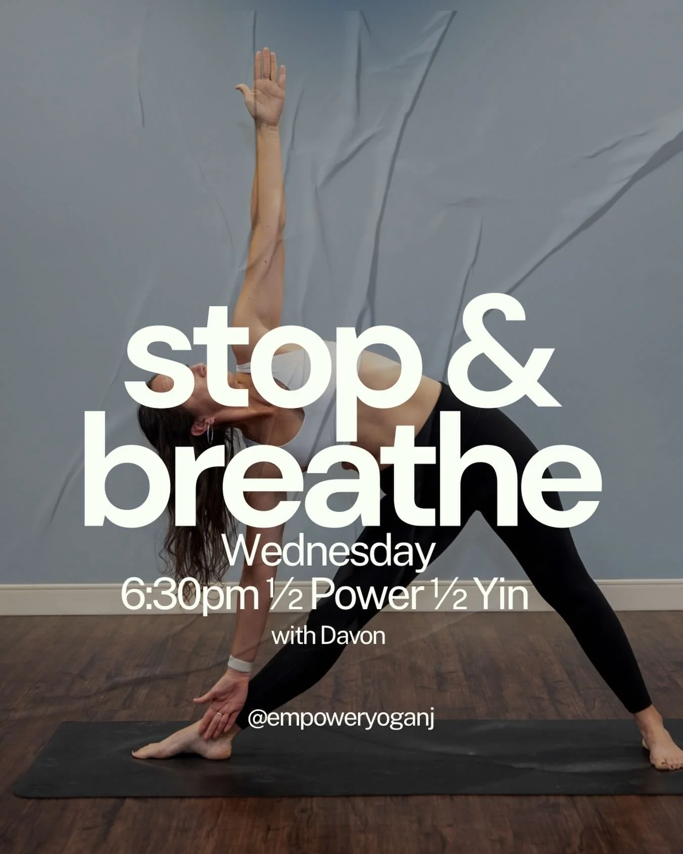 midweek reset ✨

stop, breathe, and come back to yourself.

join us Wednesday for two chances to move with Davon&mdash;
6:00am Morning Flow + 6:30pm &frac12; Power / &frac12; Yin 🔥➡️🕊️

build heat in the morning, then come back to slow it all the w