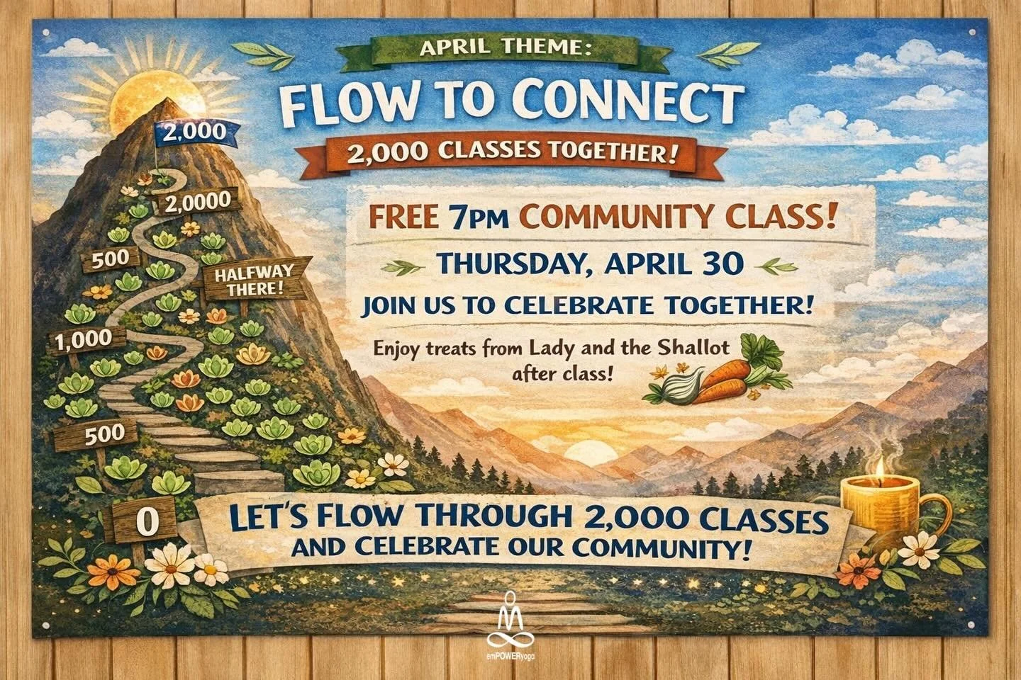 Flow into connection with us this April 🌿✨

We&rsquo;re setting a BIG community goal&mdash;2,000 classes together&mdash;and every single practice counts. Whether you&rsquo;re showing up for your first class or your fifteenth this month, you&rsquo;re