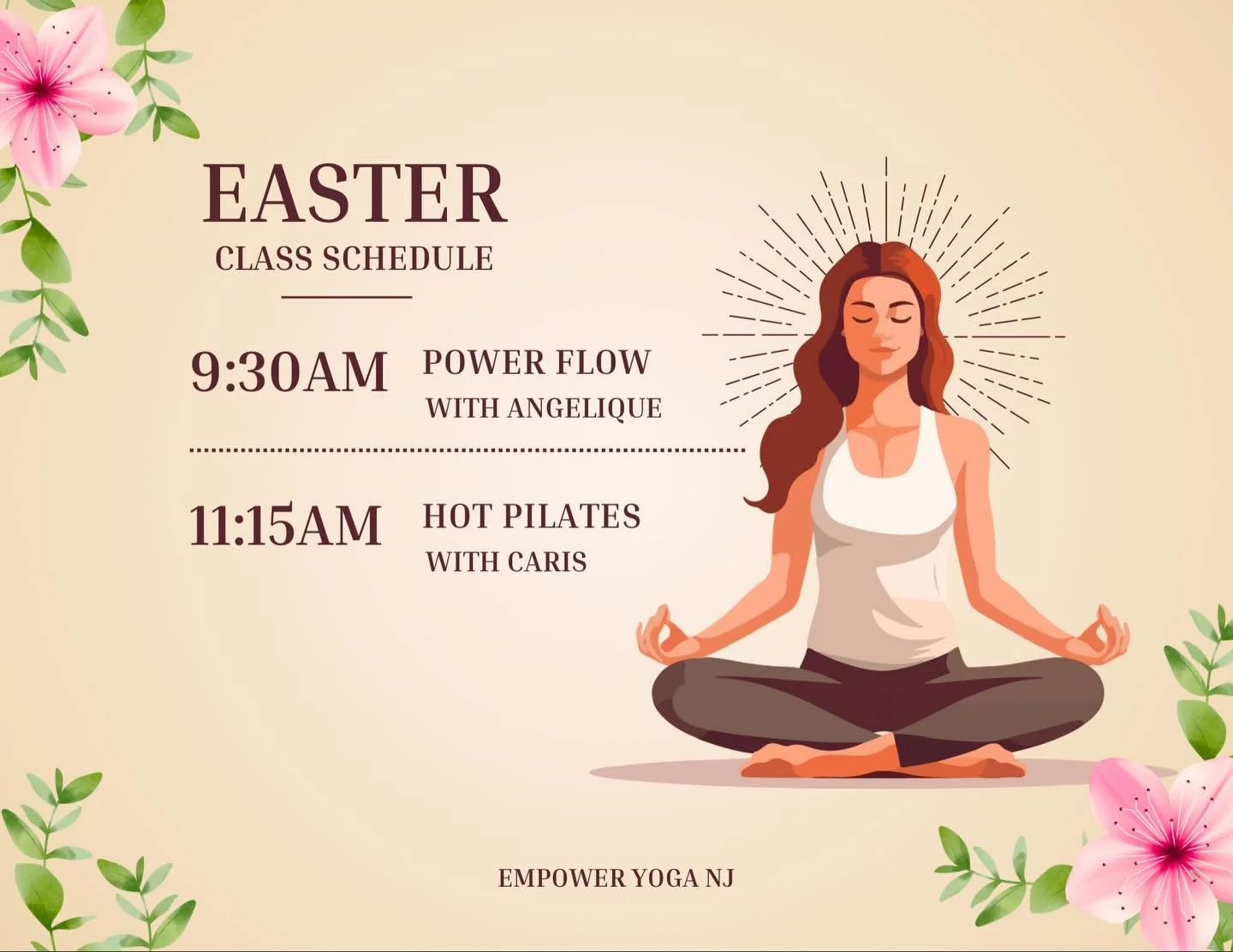 Flow into your Easter Sunday with intention ✨🌸

Join us for a morning of movement, breath, and renewal:
9:30AM Power Flow with Angelique
11:15AM Hot Pilates with Caris

Whether you&rsquo;re rising with energy or softening into stillness, there&rsquo