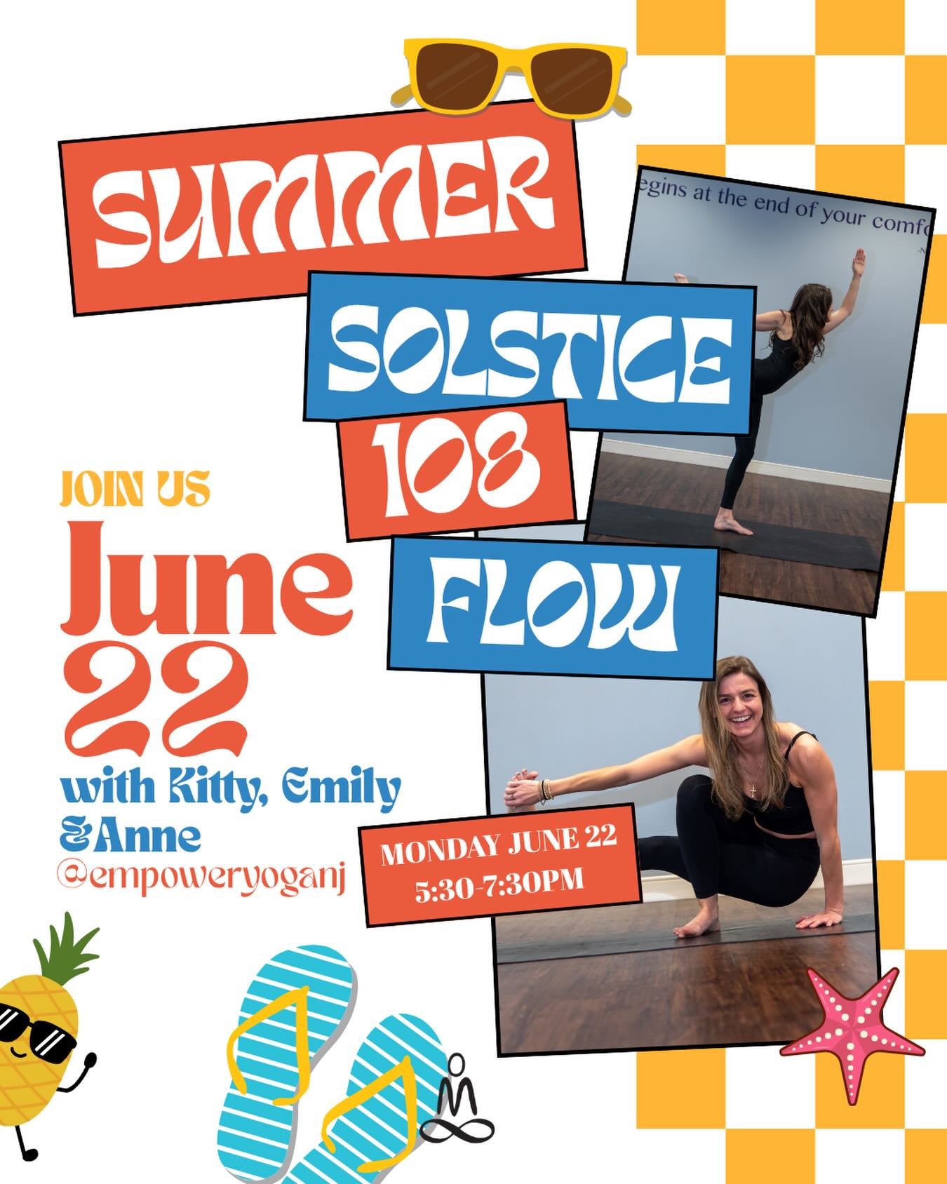 ☀️ Celebrate the light with us at our Summer Solstice 108 Flow ✨
Join Kitty, Emily &amp; Anne for an energizing and intentional evening of 108 sun salutations, movement, breath, and community.

🗓 Monday, June 22
⏰ 5:30&ndash;7:30 PM

Set your intent