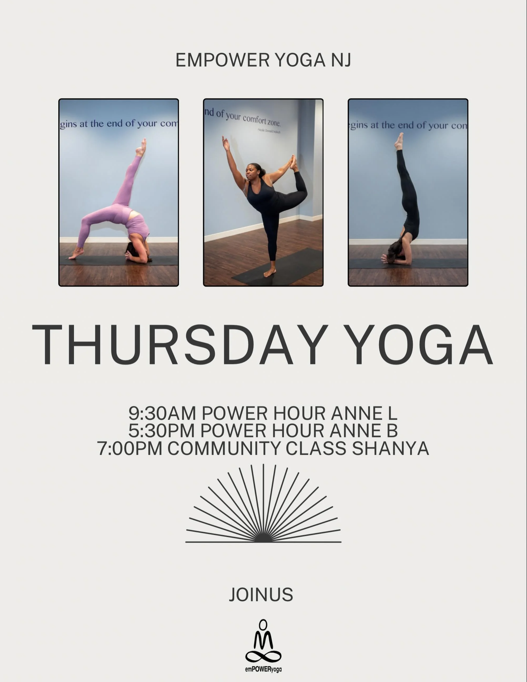 Your Thursday reset starts here.
Whether you&rsquo;re looking to build strength, clear your mind, or connect with community&mdash;we&rsquo;ve got a class for you.

⚡ 9:30AM Power Hour
⚡ 5:30PM Power Hour
🤍 7:00PM Community Class

Meet us at Empower 