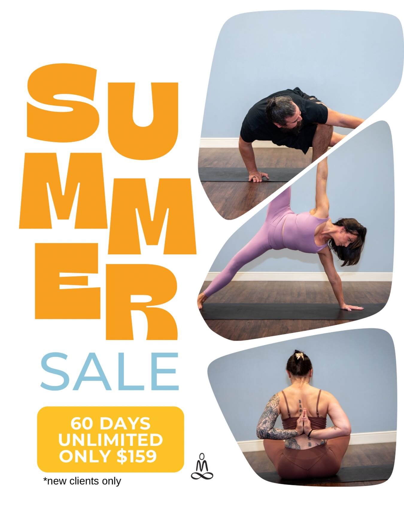 SUMMER SALE ☀️

Your summer reset starts now.
Enjoy 60 days of unlimited yoga + fitness for only $159. 🧘&zwj;♀️🔥

Perfect for building consistency, trying new classes, and feeling your best all summer long.

✨ NEW CLIENTS ONLY OR CLIENTS WHO HAVE N