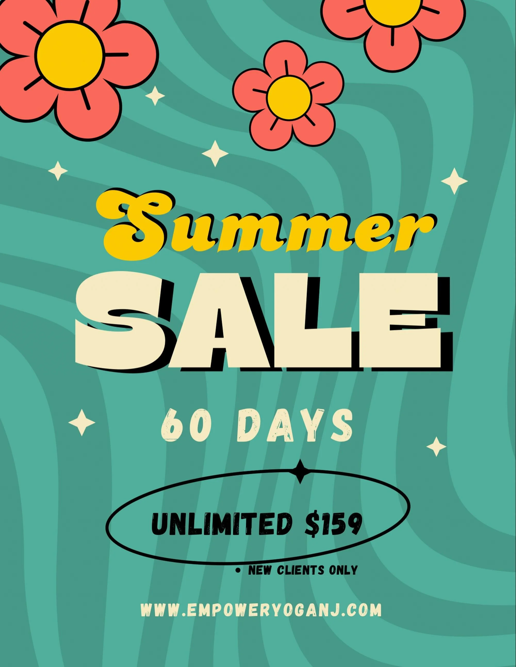 ☀️ SUMMER SALE IS HERE ☀️

Ready to make this your summer of movement, strength, and connection?

For a limited time:
✨ 60 Days Unlimited Yoga &mdash; $159 ✨

Available for:
&bull; New clients
&bull; Returning clients who haven&rsquo;t practiced with