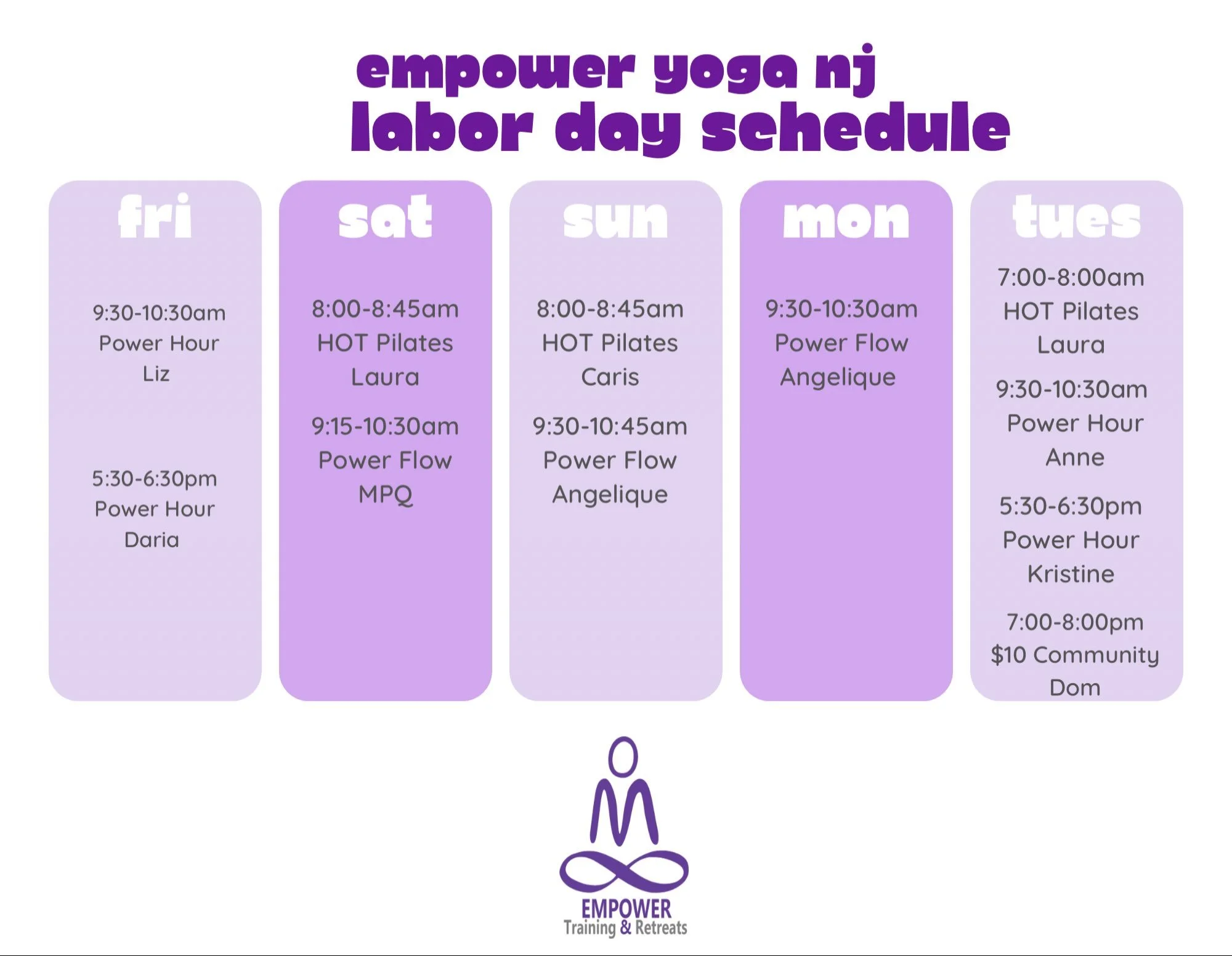 🇺🇸 LABOR DAY WEEKEND IS CALLING! 🇺🇸

A little extra time off = a little extra time to MOVE, SWEAT &amp; RESET! 

Whether you&rsquo;re squeezing in a workout before the BBQ, recovering from a long weekend, or just looking for a reason to get on yo