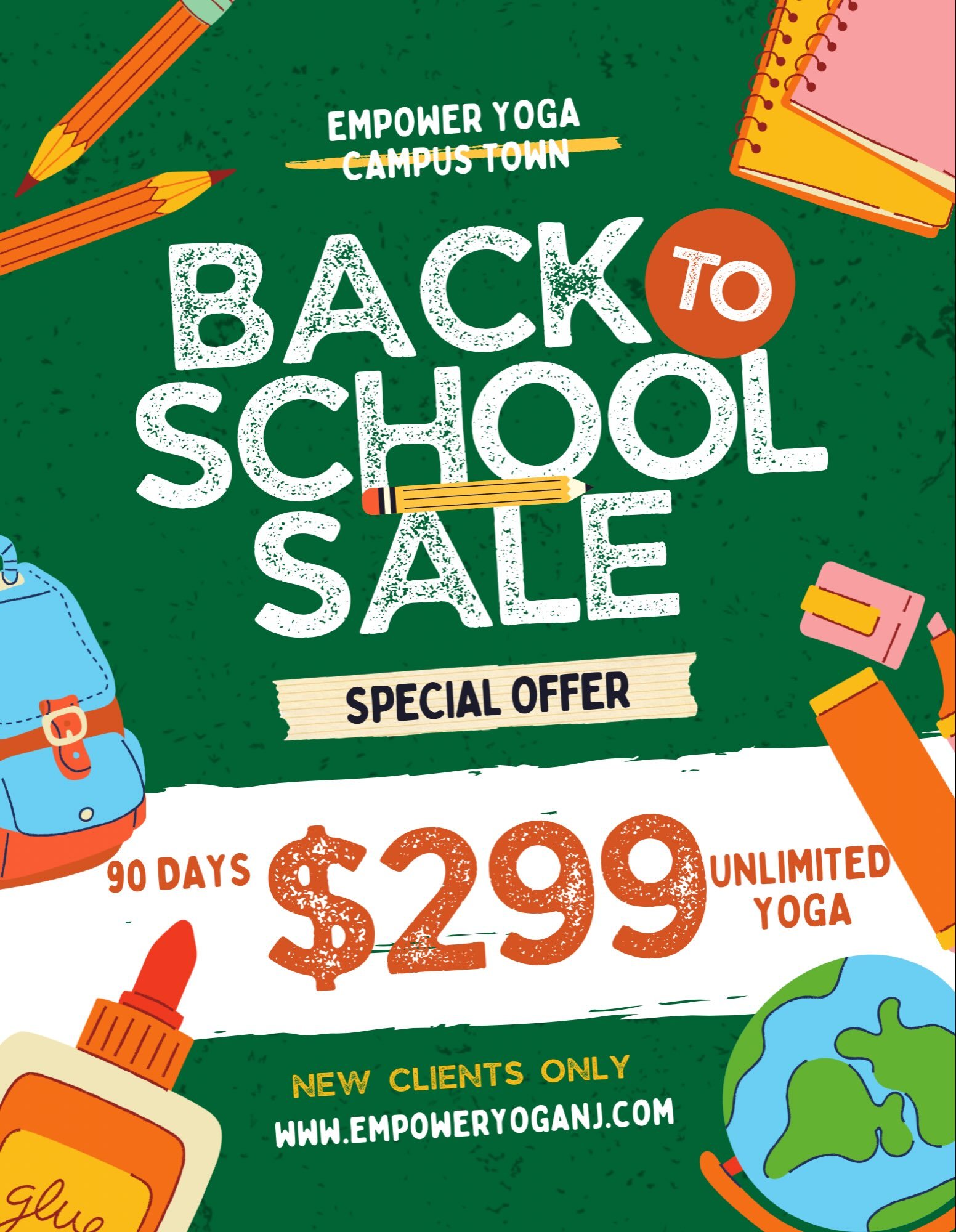 🎒📚 TCNJ STUDENTS &mdash; BACK TO SCHOOL JUST GOT BETTER! 

Get your semester started strong at Empower Yoga Campus Town! 

🎓 90 DAYS UNLIMITED YOGA &mdash; JUST $299
This student semester pass is for NEW CLIENTS or anyone who hasn&rsquo;t been in 