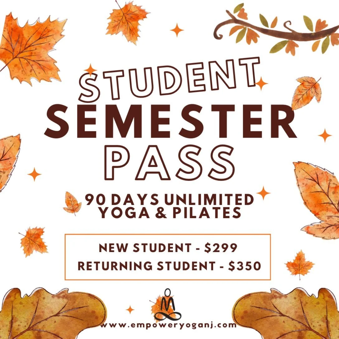 🍂 FALL IS CALLING&hellip; and so is your mat! 🍂✨

Our Student Semester Pass is here! 🎓 90 days of unlimited Yoga + Pilates to keep you moving all semester long.

Here&rsquo;s the difference:
🍁 NEW students (undergraduate) &mdash; $299
For student