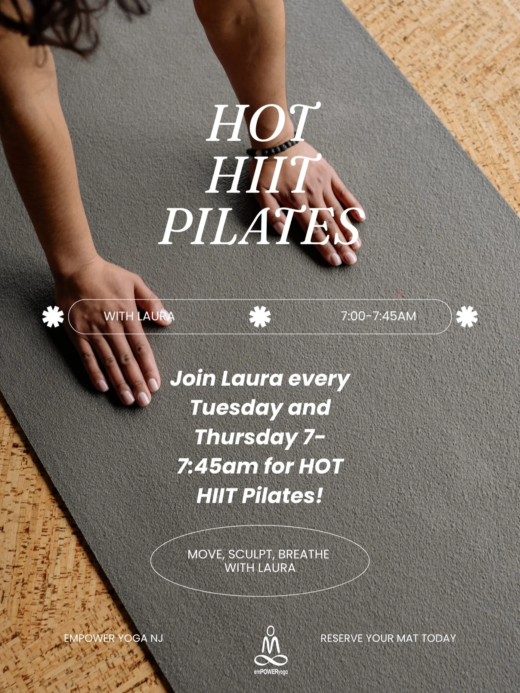 🔥 Ready to turn up the heat?

Meet us on the mat with Laura for HOT HIIT PILATES every Tuesday &amp; Thursday from 7:00&ndash;7:45 AM! 💪🏽 

Move. Sculpt. Breathe. Repeat. ✨

Start your morning strong and sweat your way into the day! Who&rsquo;s jo