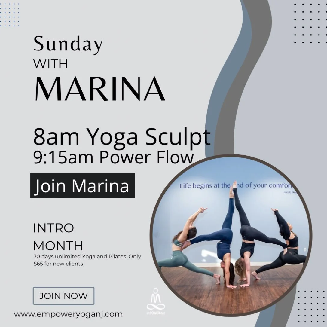 Sunday plans = sweat, flow &amp; slow down 

Join Marina tomorrow for:
🔥 8:00am Yoga Sculpt
✨ 9:15am Power Flow
🌙 11:00am Yin with MPQ &mdash; the perfect way to stretch, soften, and reset.

Come for one, stay for two&hellip; or make it a whole Sun