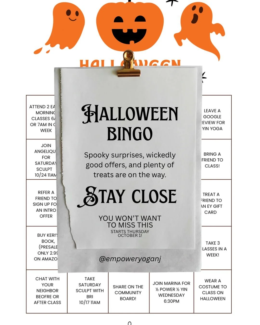 👻🎃 Something spooky is brewing at Empower&hellip; 🎃👻

Our Halloween Bingo starts THIS THURSDAY! 🕷️✨ Grab your card, check off those squares, and get ready for some wickedly fun surprises, treats, and maybe even a little friendly competition. 😉
