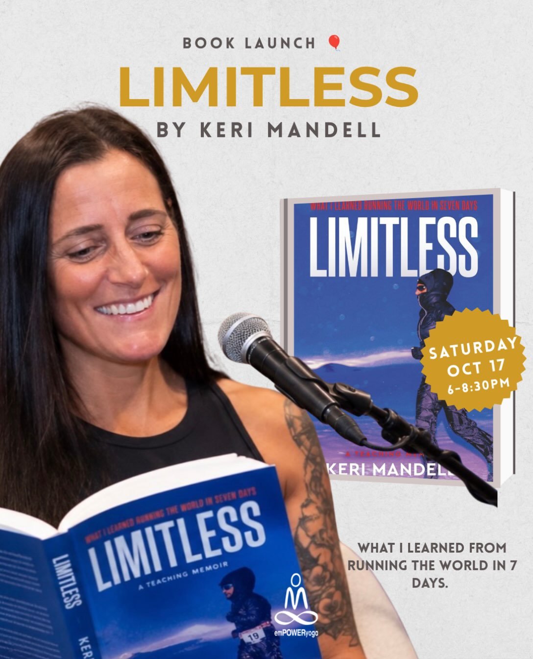 🎈 SATURDAY IS THE BIG DAY! 📚💙

Join us at Empower Yoga NJ to celebrate Keri Mandell&rsquo;s book launch of LIMITLESS: What I Learned Running the World in Seven Days! 🏃&zwj;♀️🌎 An evening of adventure, resilience, and believing anything is possib