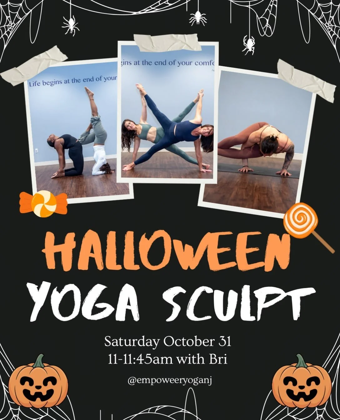 🎃👻 A little BOO-tiful movement to kick off your Halloween weekend! 🕸️🧡

Trade your tricks for a little sweat, strength, and spooky fun! Join Bri for Halloween Yoga Sculpt this Saturday. Expect good energy, a great workout, and maybe a few tricks 