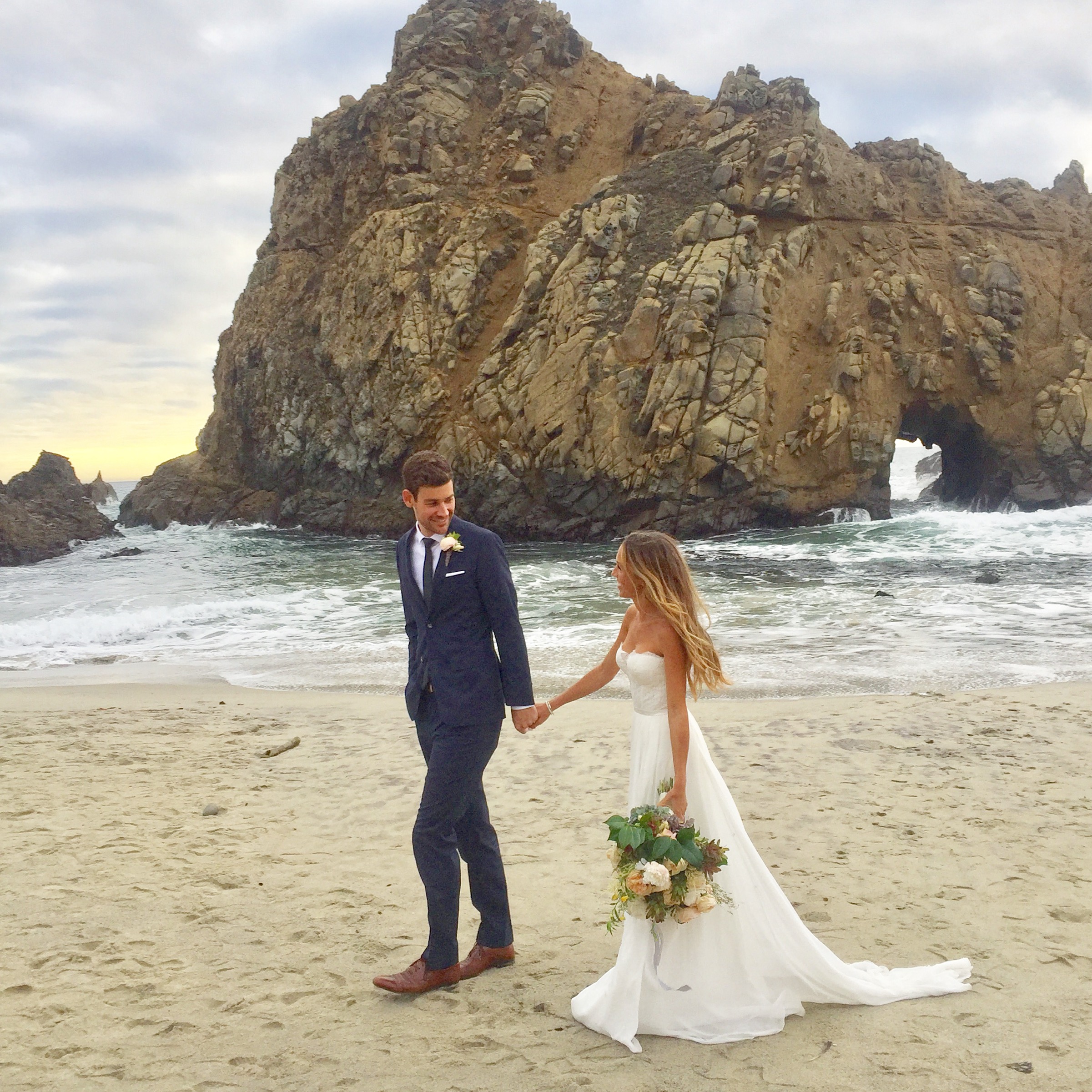 This is Evan and me at Pfeiffer Beach right after our ceremony in Big Sur. Couldn't have loved my dress any more, all thanks to you guys! #sarahsevensf