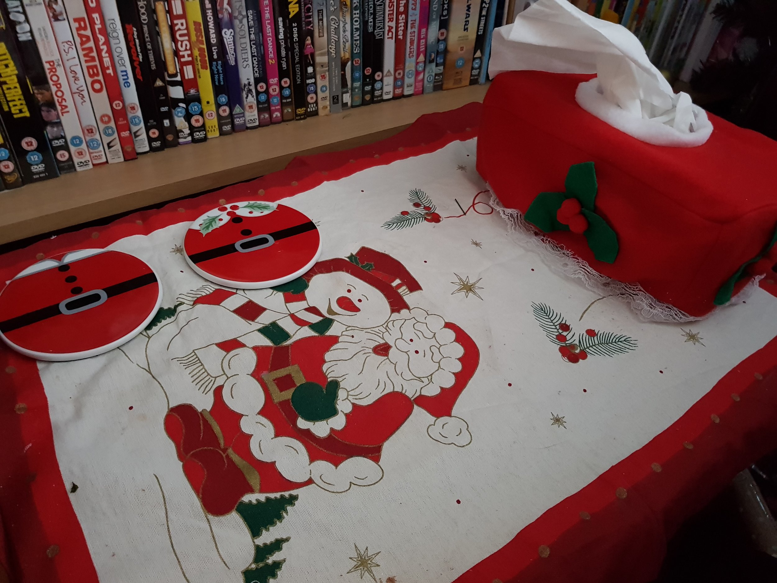 Santa table cloth tissue box cover and coasters