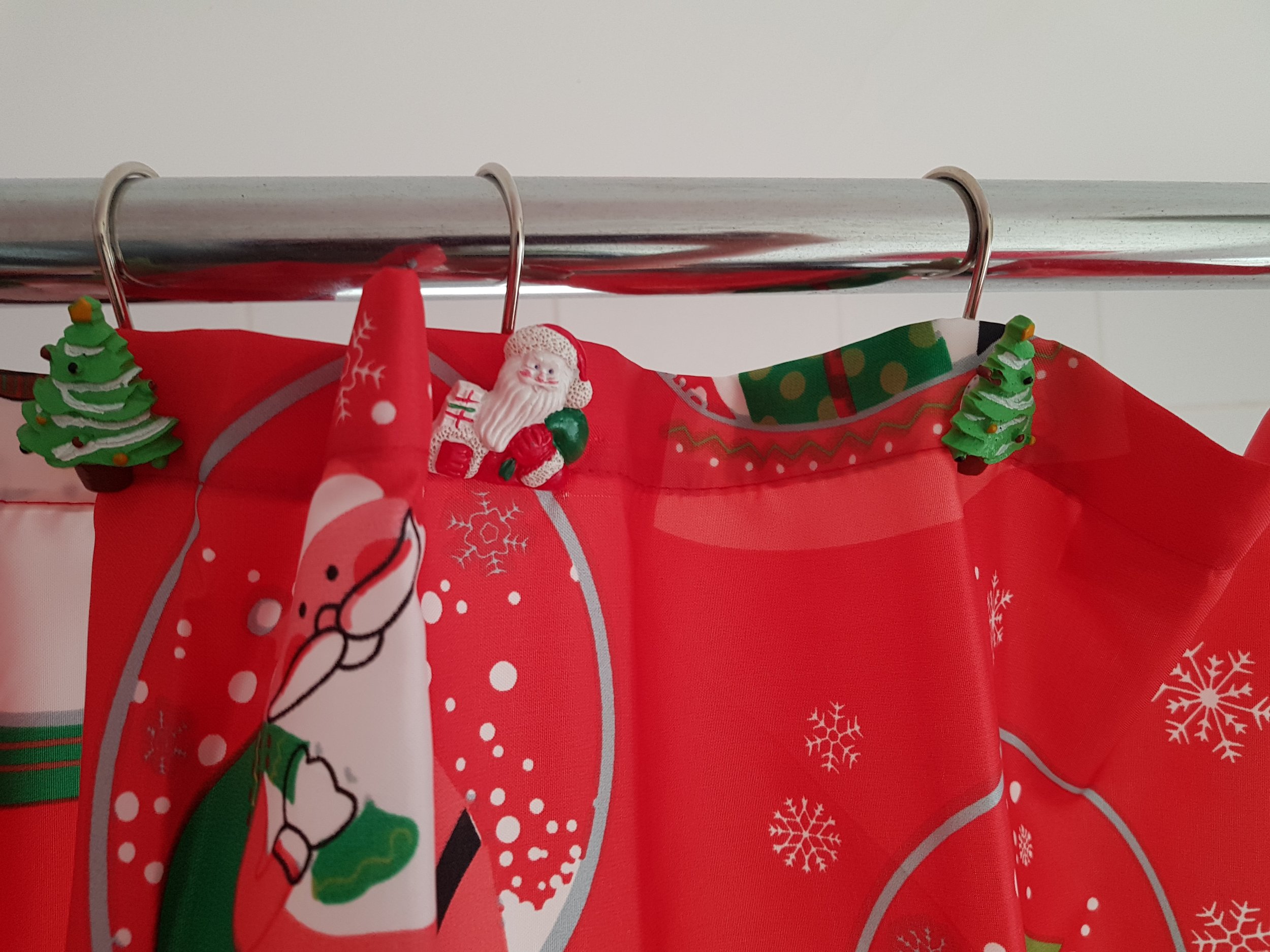 Christmas shower curtain and hooks