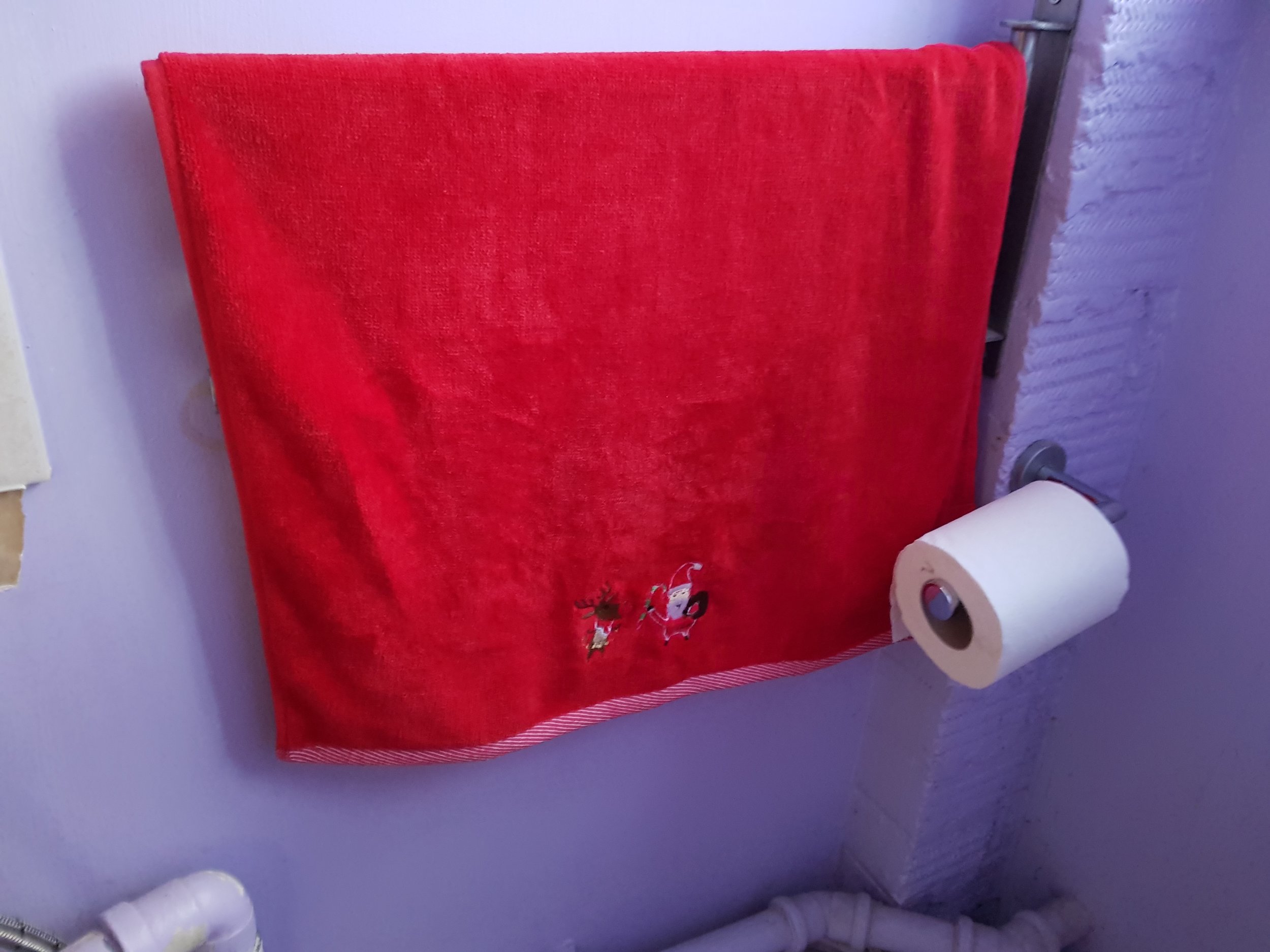 Red Santa and reindeer hand towel