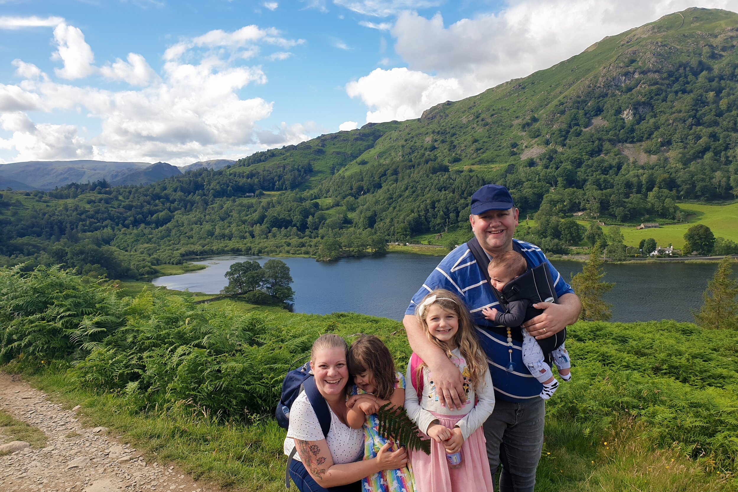 My family in front of the view over Rydal Water