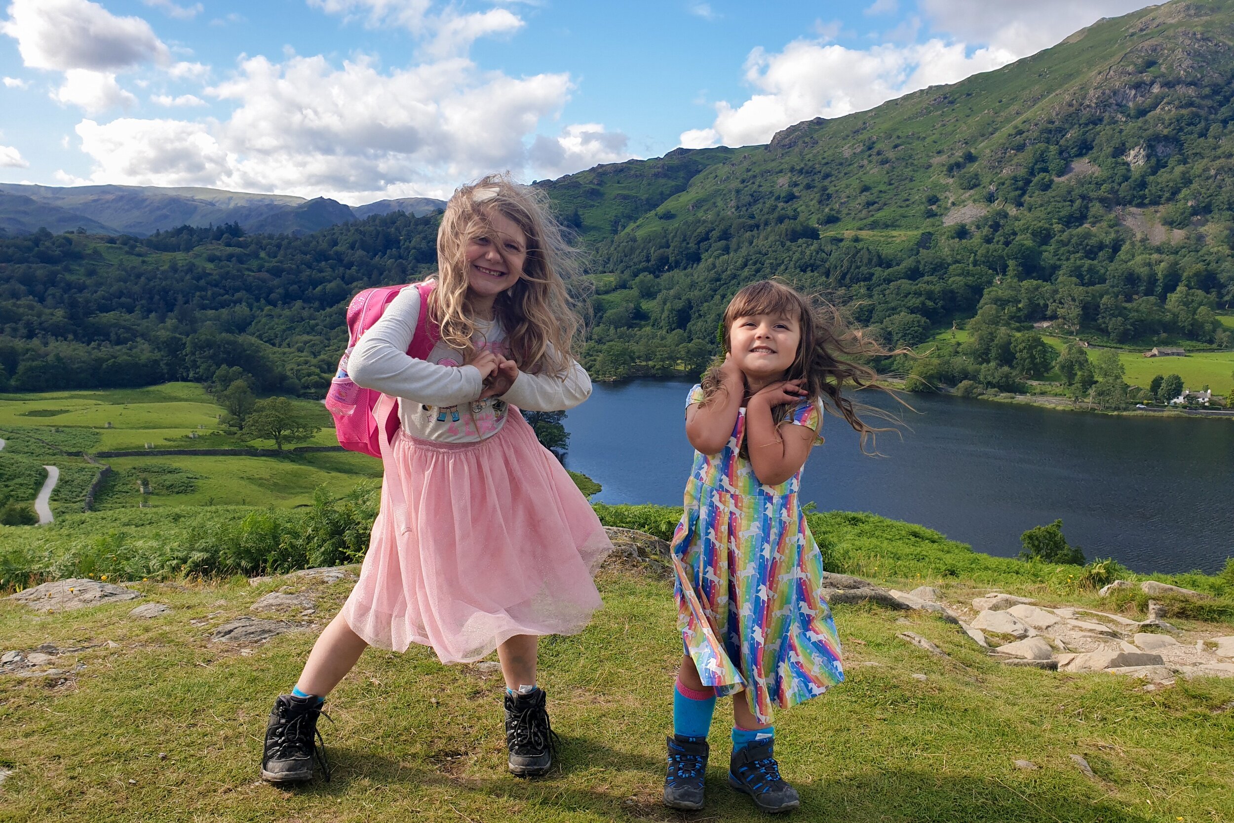 The girls in front of the view over Rydal Water