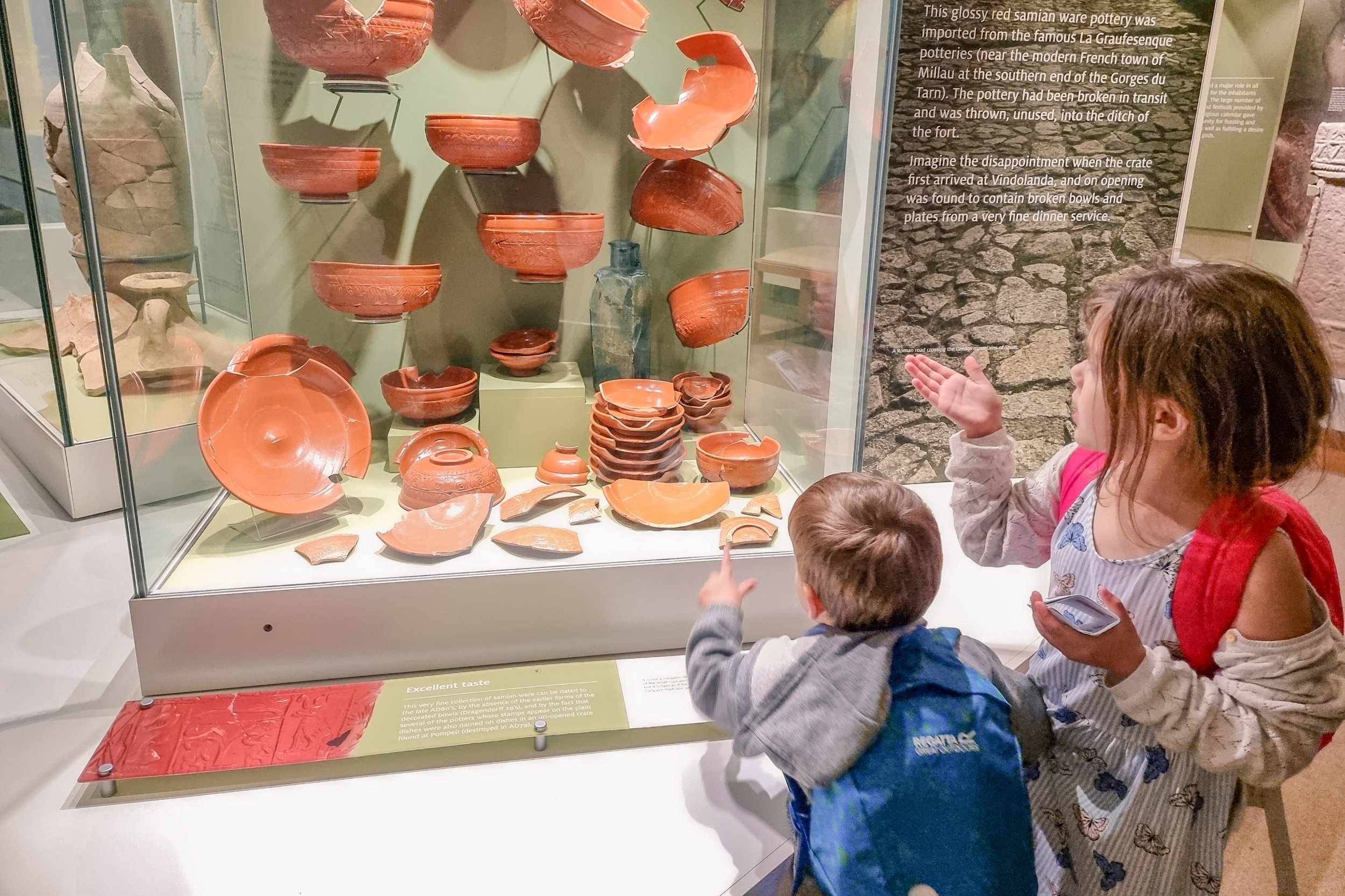 Pottery display case at the Vindolanda museum