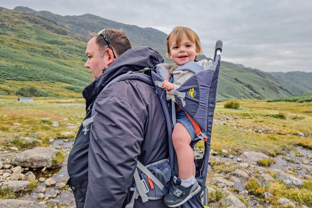 Munchkin in the LittleLife carrier at Harknott Roman Fort