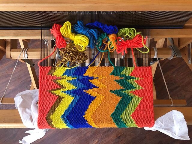 My number one intern at it again. (P.S. Ema&rsquo;s about to start selling these so dm me if you want to connect.) .
.
.
.
.
#weaving #weavingloom #tapestry #tapestryweaving #tapestryweaversofinstagram #weaversofinstagram #handwoven #handwoventextile