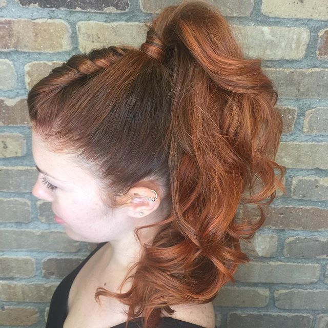 Ponytail fun! #hushushbangbang  #redhead #ponytail #wedding #mylittlepony #twists #bighair #summer