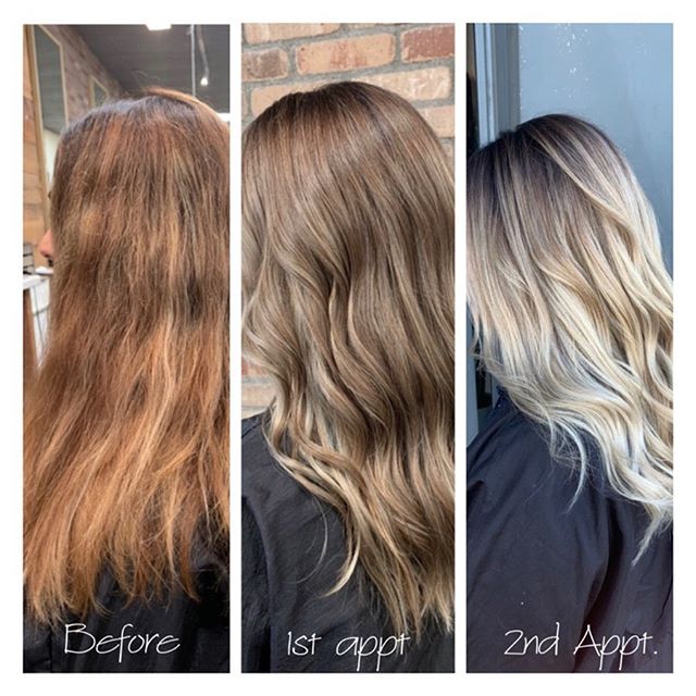 &bull;&bull;&bull;Slow &amp; Steady&bull;&bull;&bull;
**
In just 2 appointments we went from Brassy to Blondie! 
#hairgoals #hushhushbangbang #salon #hair #haircuts #blonder #blonderful #blondehair #blonde #blondebalayage #balayage #rootedblonde #ash