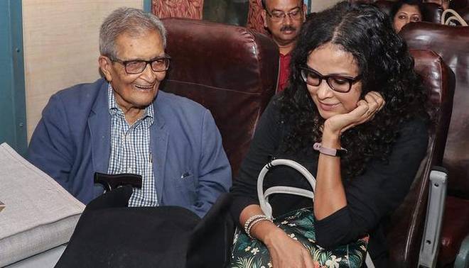 Amartya Sen with his daughter Nandana Sen. | Photo Credit: PTI The Hindu August 26, 2018