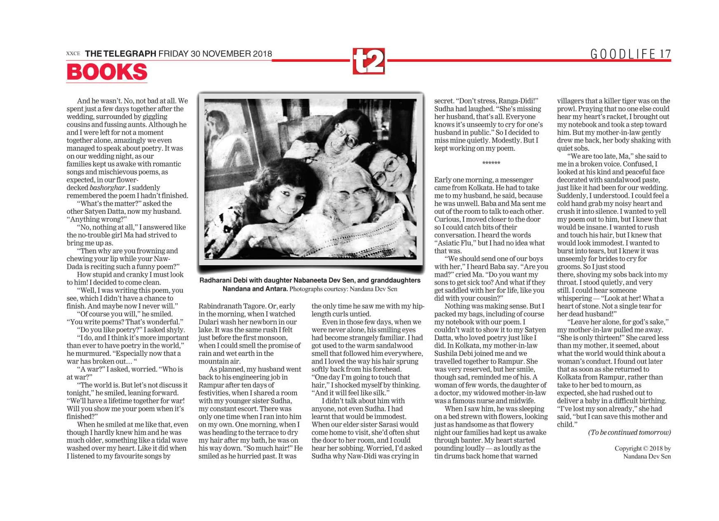 The Unfinished Poem: Memories of a Child Bride - click here for Part II Telegraph India November 30, 2018