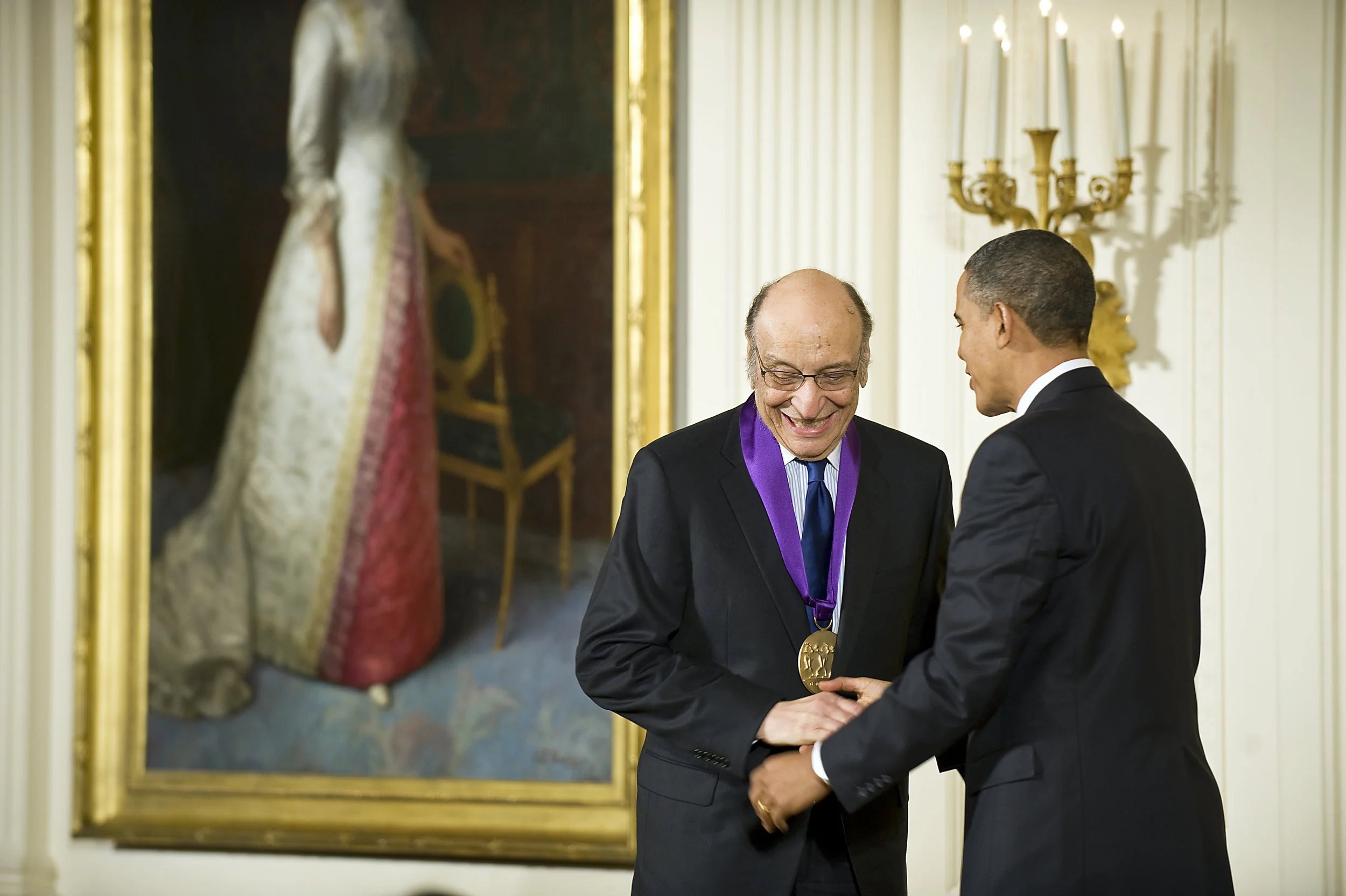 Milton Glaser receiving the National Medal of Arts Award From President Obama