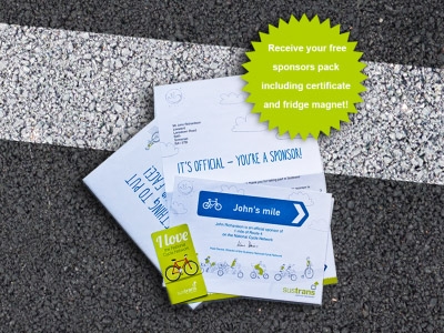 Sponsor a mile, Sustrans £30 What do you give the cyclist that has everything (is that even possible)? What about a mile of your favourite cycling route to support Sustrans in keeping the cycle network open. Once you pick your favourite person's memorable mile on the map, they will receive a sponsors certificate, plus you can upload a photo and message telling everyone why you have chosen it.