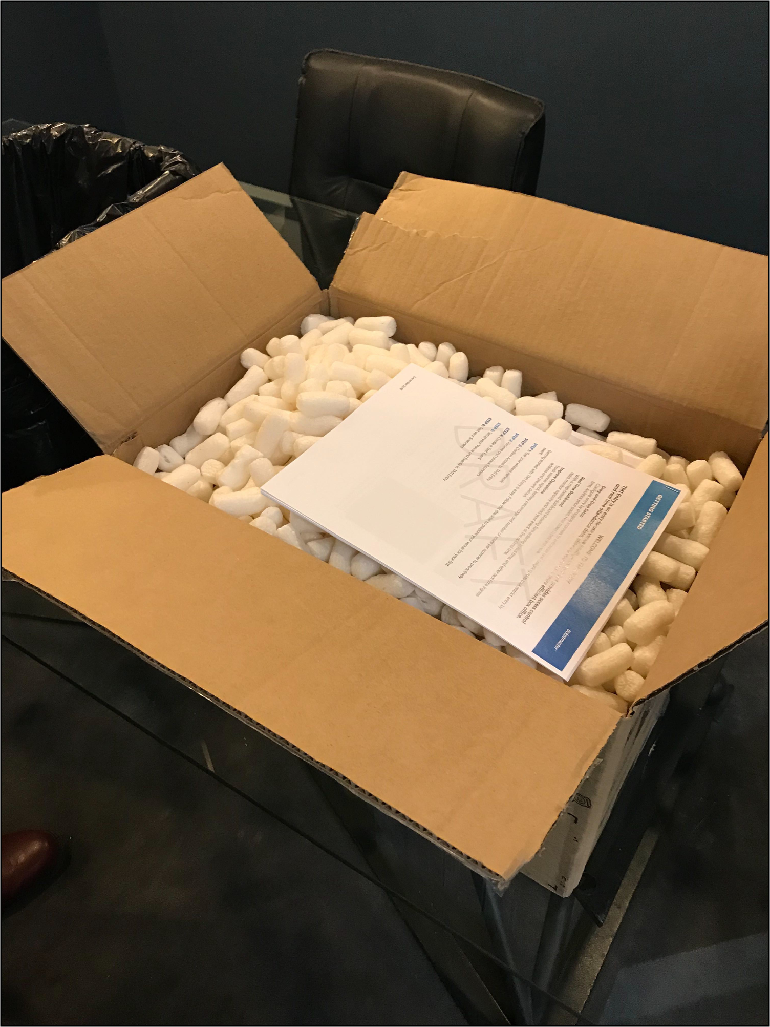 The box we gave to our very first alpha client for Easy Install with the print-out instructions included.
