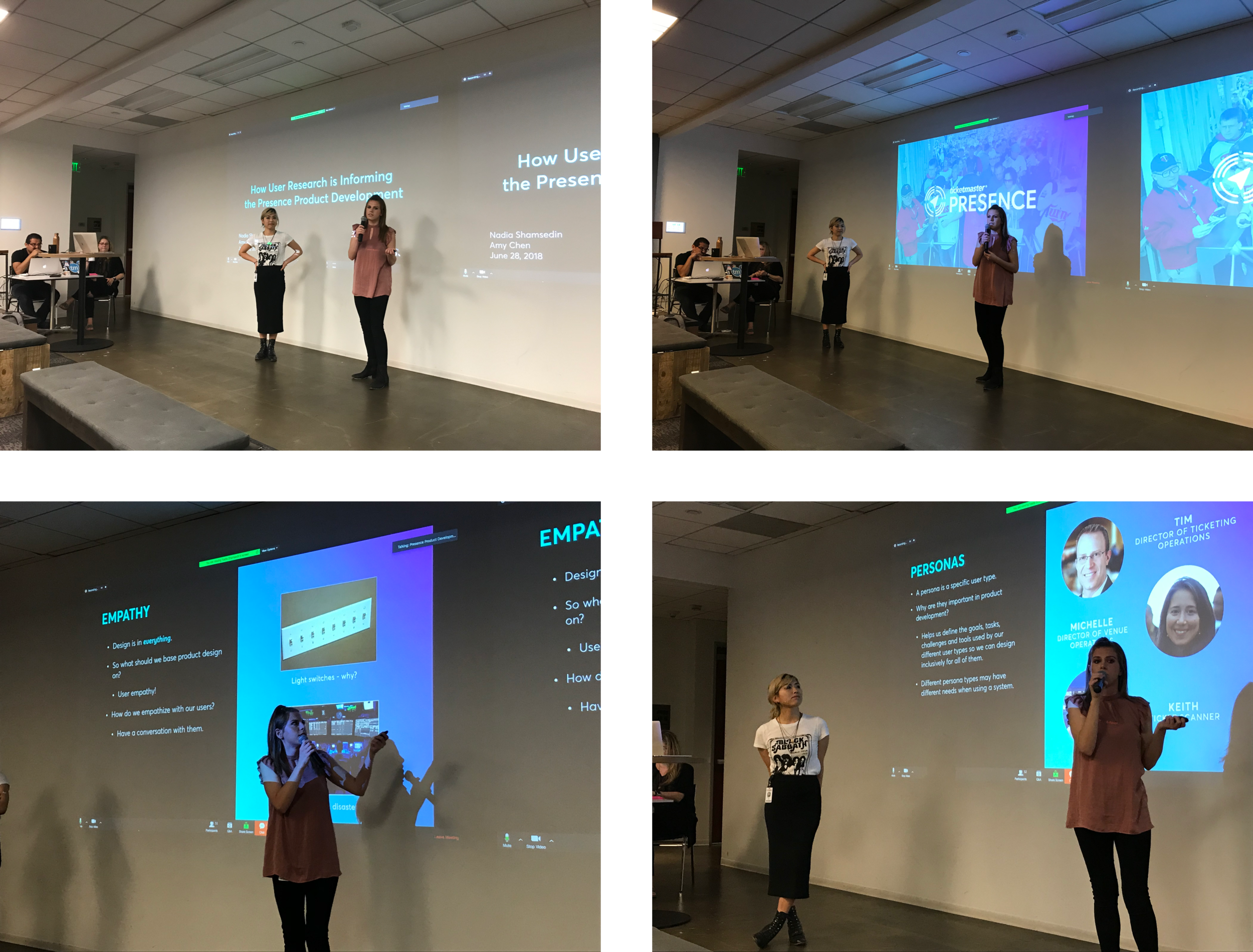 Some images captured from our first company-wide presentation on the results of the initial round of research, entitled “How User Research is Informing the Presence Product Development.” We had over 100 people tune in. I also used the opportunity to evangelize what UX research is and how it will help us build better products.