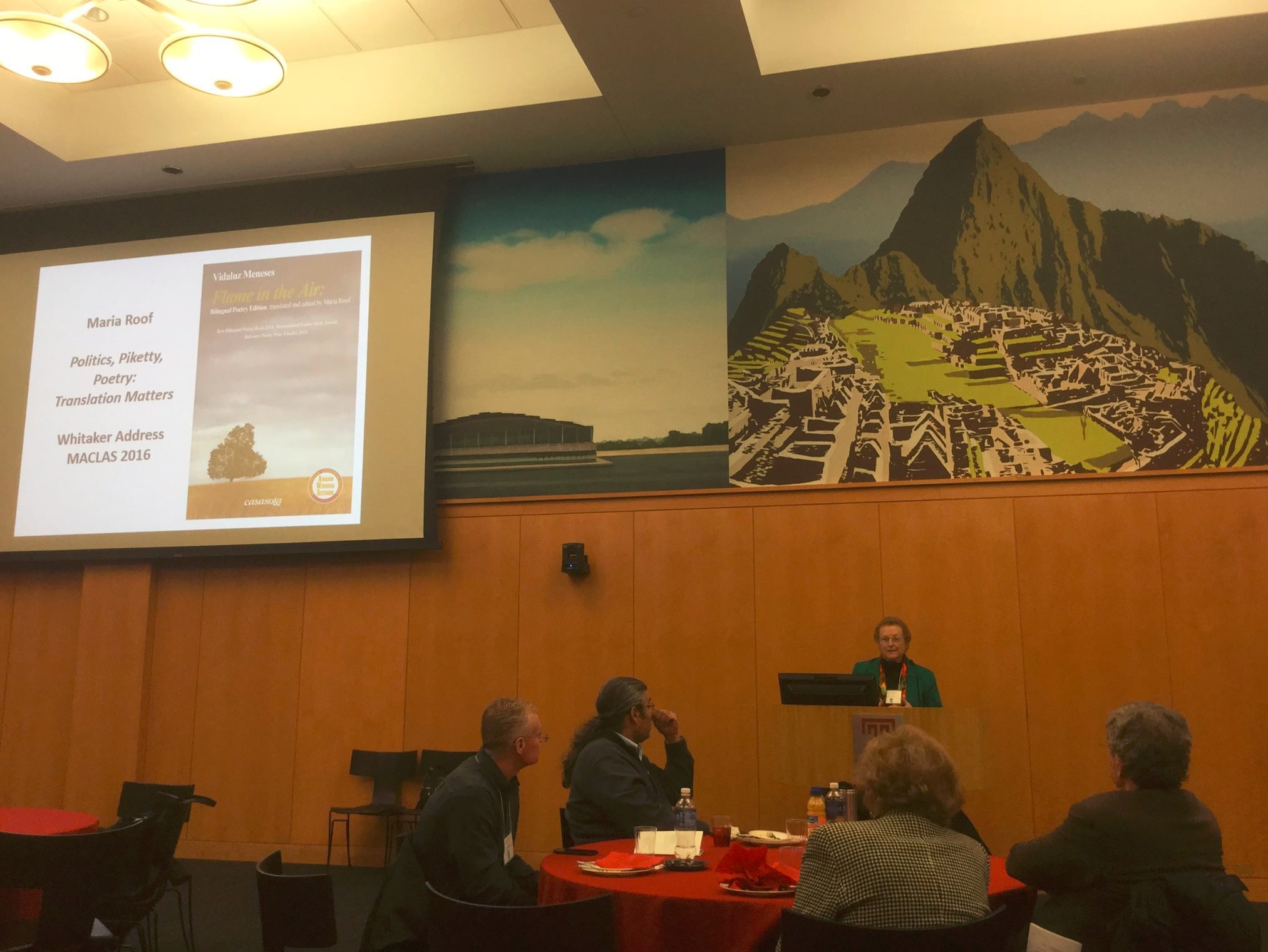María Roof presents her Whitaker Address, "Politics, Piketty Poetry: Translation Matters".