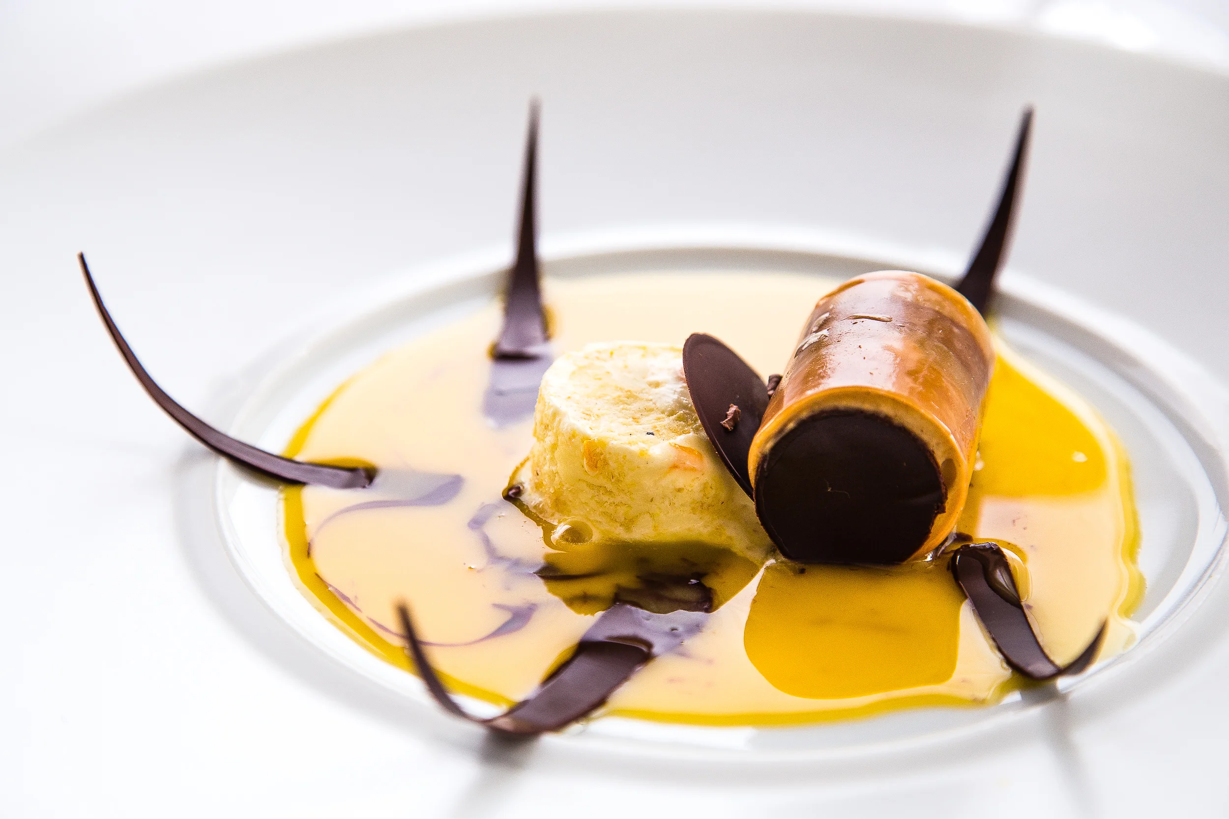 Sigh, I am the slowest ever at taking photos. A chocolate sphere is brought out, onto which they pour a warm passion fruit sauce tableside. It opens up to reveal the dessert. As you can see, by the time I pulled my camera out, mine quite angrily gave up. 