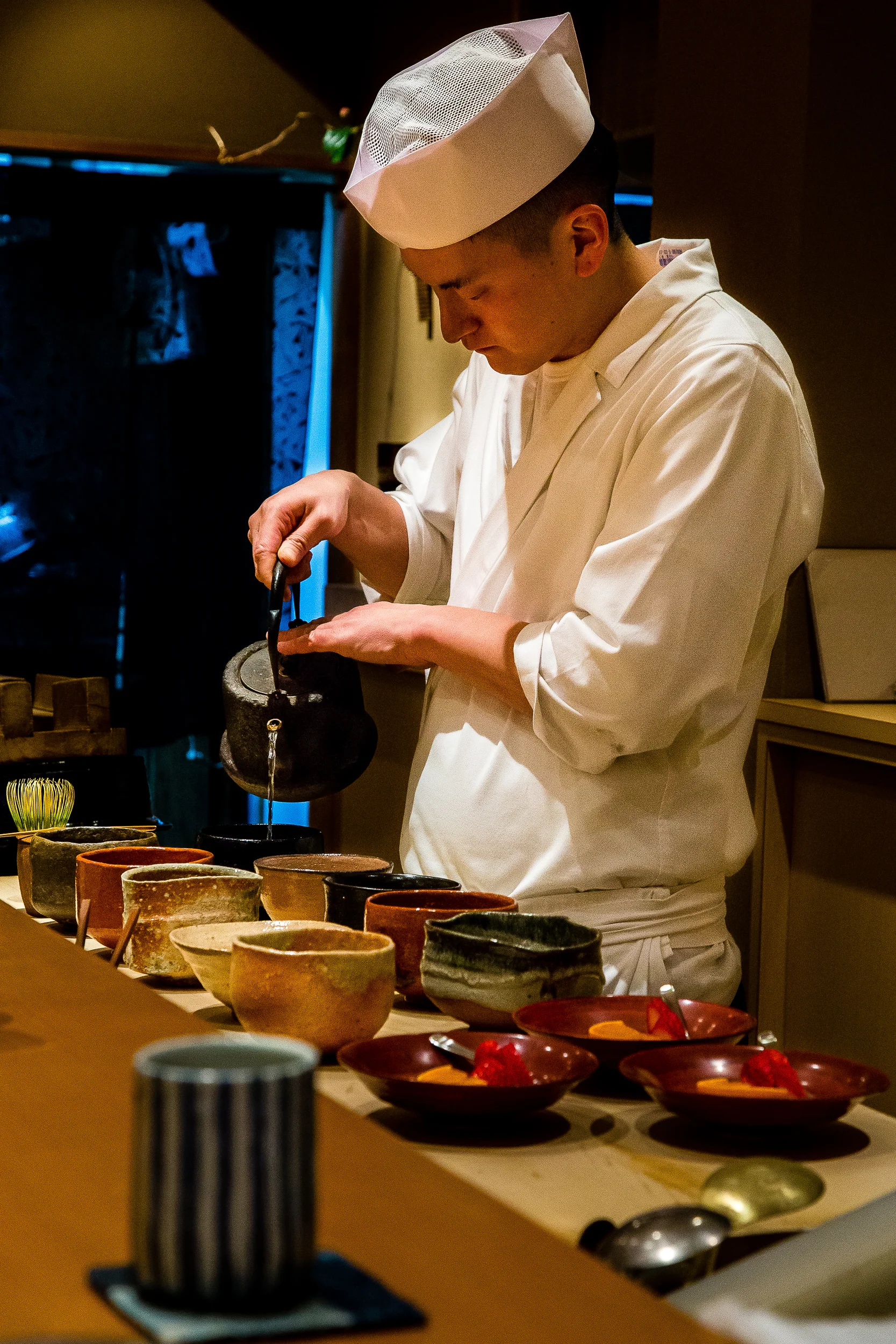 Ceremonial matcha is always a component of kaiseki in Kyoto. Look at those bowls !! 