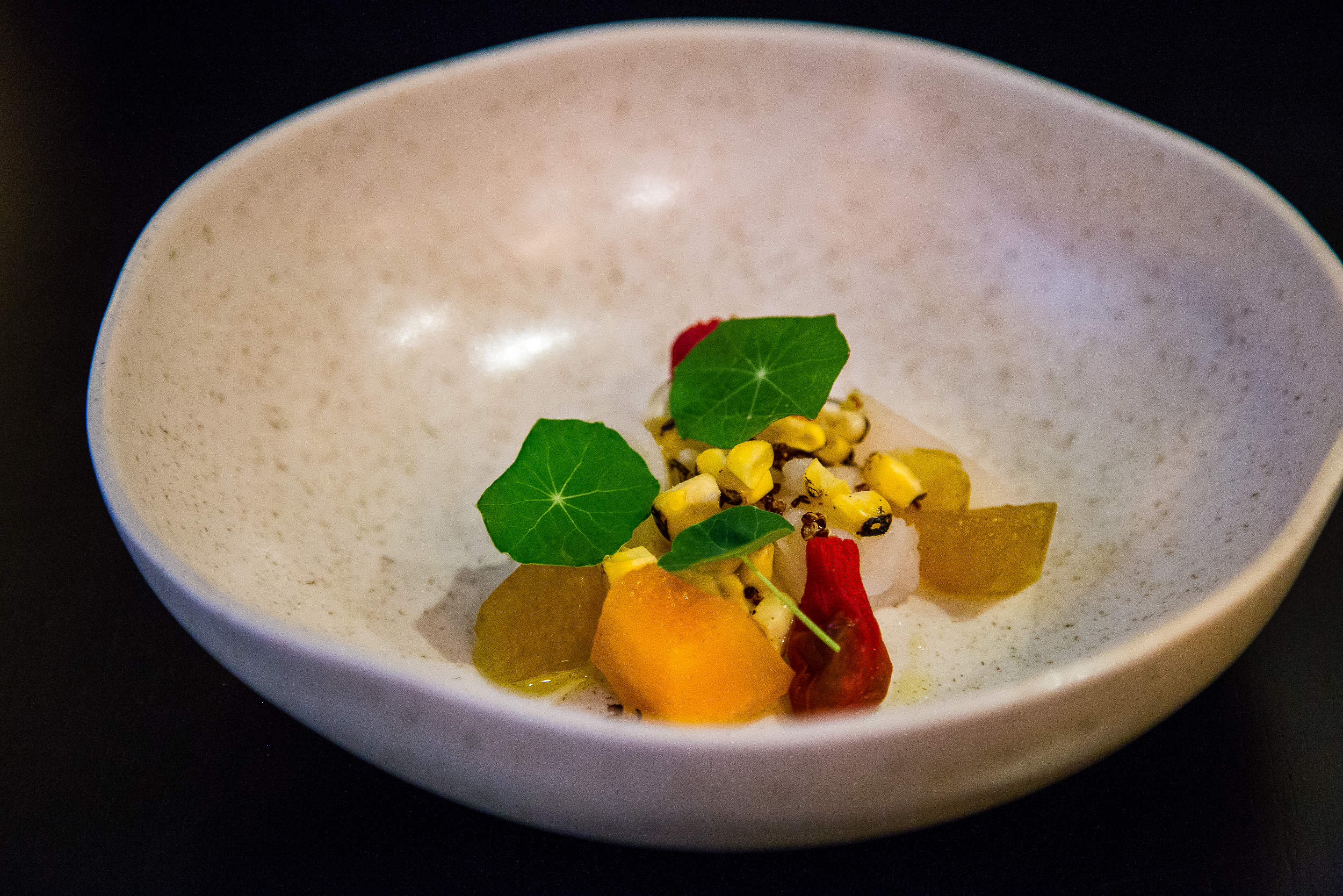 Scampi, Peach, Tomato, Nasturtium