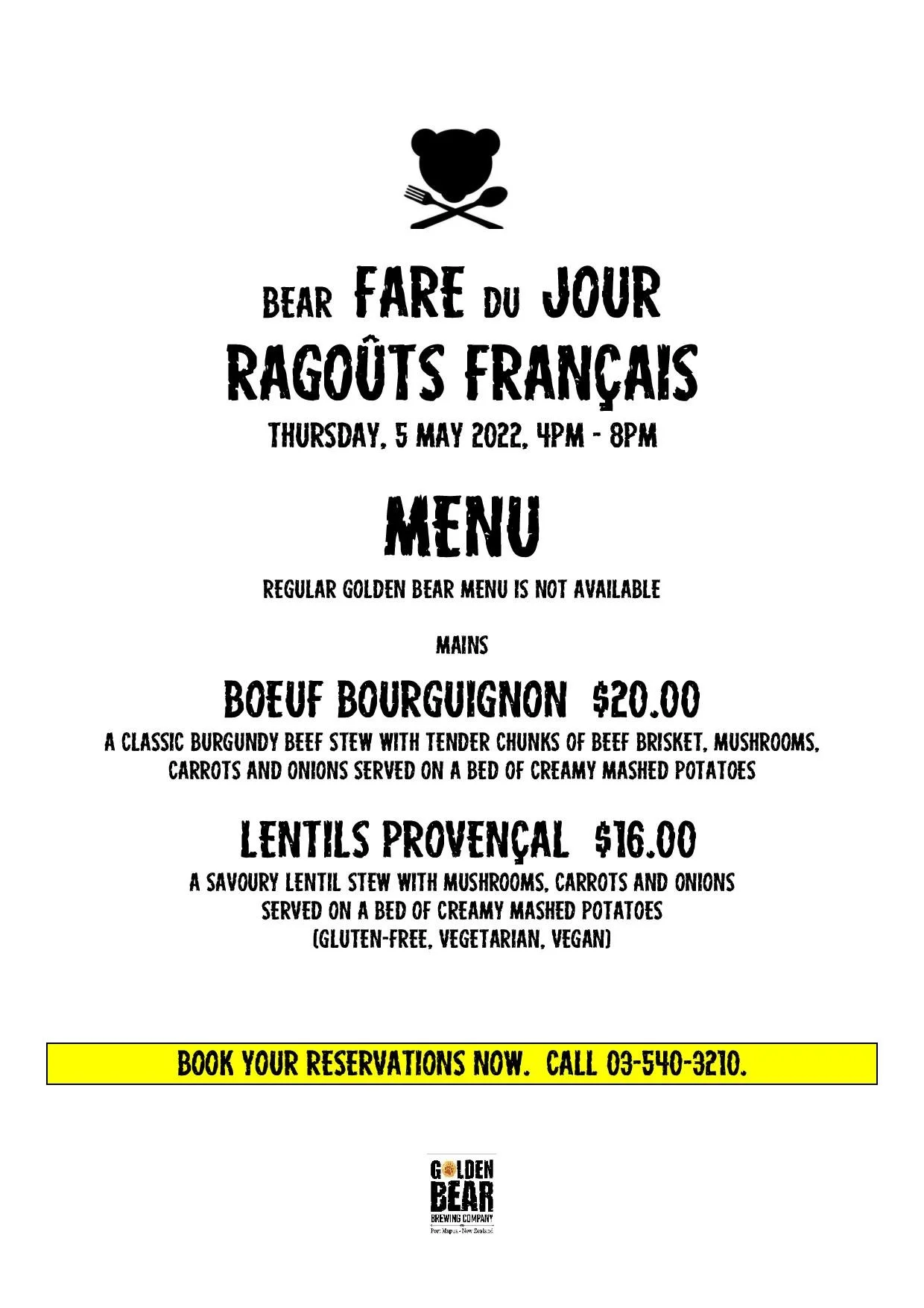 Bear FARE du JOUR - RAGOUTS FRANCAIS!
