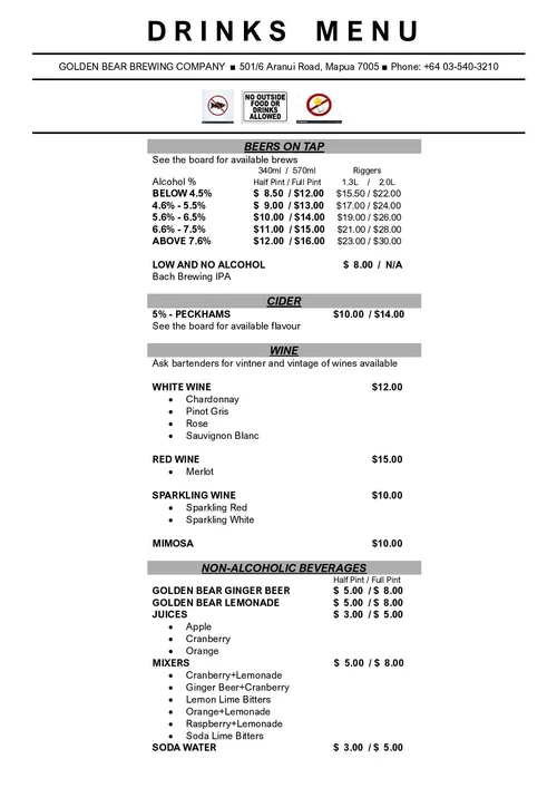 Menu — Golden Bear Mapua