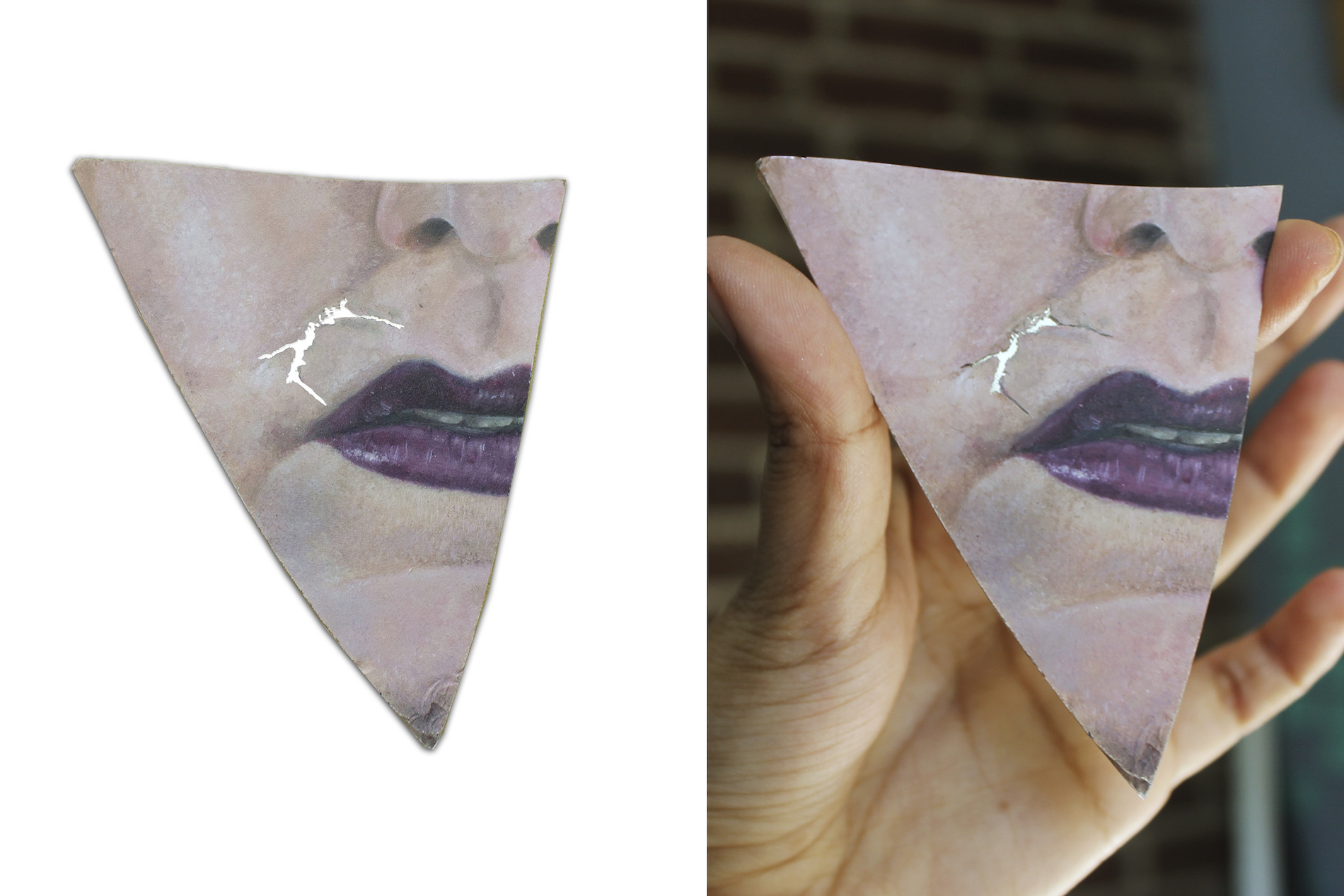 Scar from falling from a tree, oil on mirror