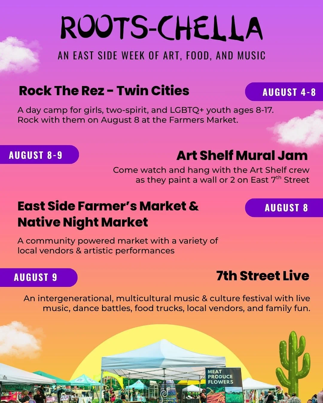 ROOTS-CHELLA!!! ☀️🥙 🎤✨

An East Side week of Art, Music, Food and Festivities with our amazing community partners! 

Check it out!