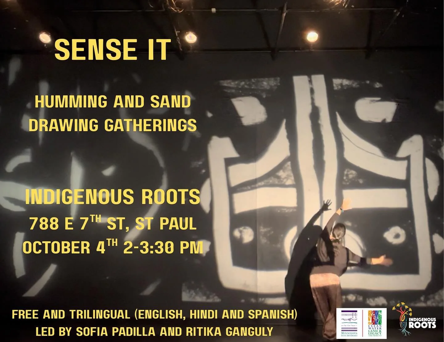 Join Artists Sofia Padilla and Ritika Ganguly for this unique artistic project &ldquo;Immersive Humming and Sand Drawing&rdquo; at Indigenous Roots this Saturday, October 4 from 2:00 pm to 3:30 pm.

This workshop is free and open to the public. Langu