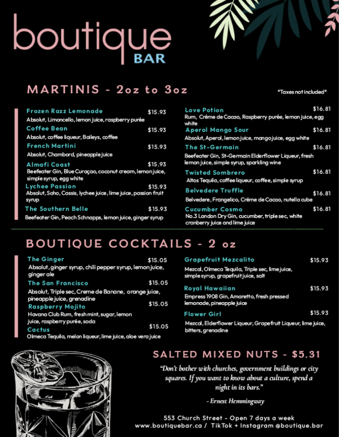 boutique bar menu page 1