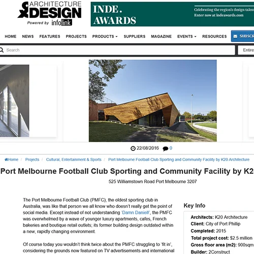 May 2016 – Architecture&Design– Port Melbourne Football Club Sporting and Community Facility