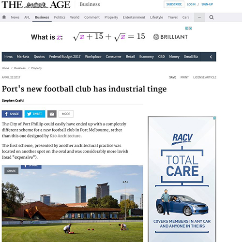 April 2017 – THE AGE – Port Melbourne Football Club Sporting and Community Facility